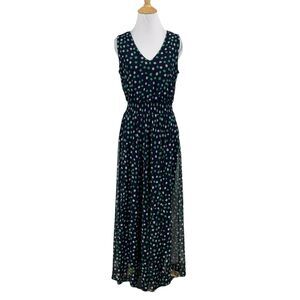 Kate And Lily Dress Womens 6 Multi Polka Dot V Neck Sheer Overlay Lined Maxi